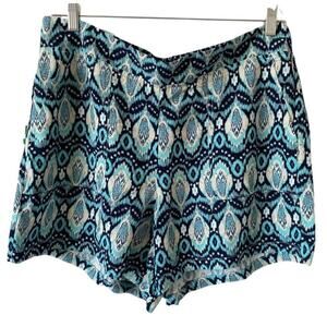 NEW WILDFOX Argyle Tribal Print Flowy Bohemian Shorts Size Large Teal Blue